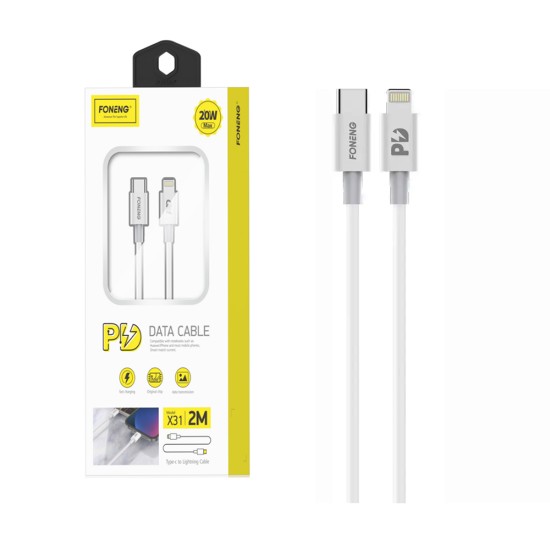 Foneng Fast Data Cable X31 Type C to Lightning PD 20W 2M 3A White